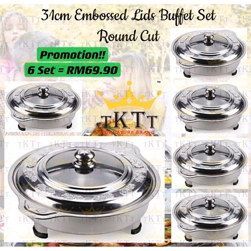 TKTT 6 Set 31cm Embossed Stainless Steel Buffet Set Catering Serving Tray Food Pan Warmer Bekas Lauk Katering Serbaguna