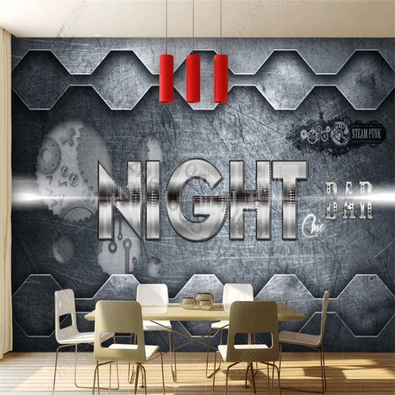 Custom European American gear machinery wallpaper industrial decor bar coffee shop background wall mural self-adhesive mural sticker