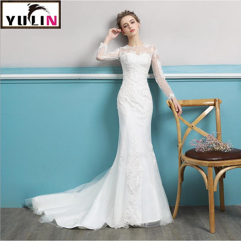Lace Embroidery Long Sleeve Slim Fit Mermaid Tail Wedding Gown