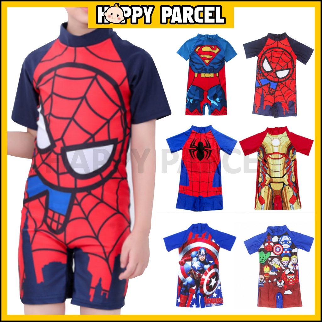 Cartoon Spiderman Short Sleeve Baju Renang Budak Swimming Suit Kids boy