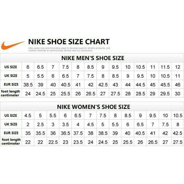 nike size chart men women