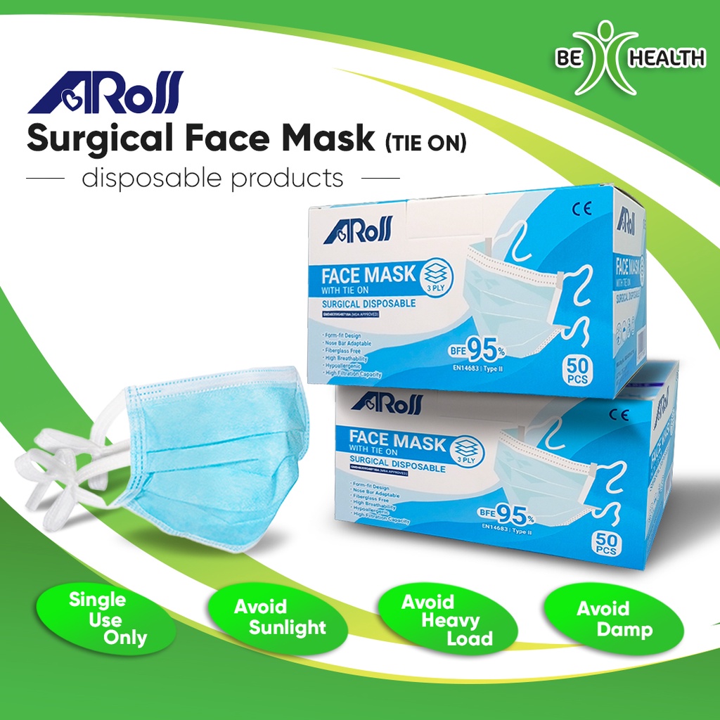 Aross/Primes Surgical Disposable Face Mask (Tie on 50pcs) / Topeng Muka