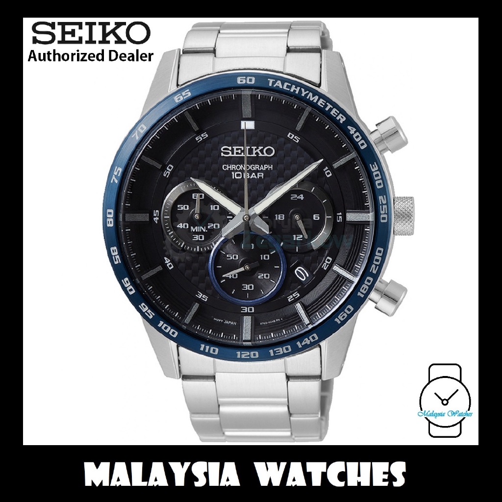 Seiko Gents SSB357P1 Sport Chronograph 100m Blue Bezel Black Dial Stainless  Steel Watch | Shopee Malaysia