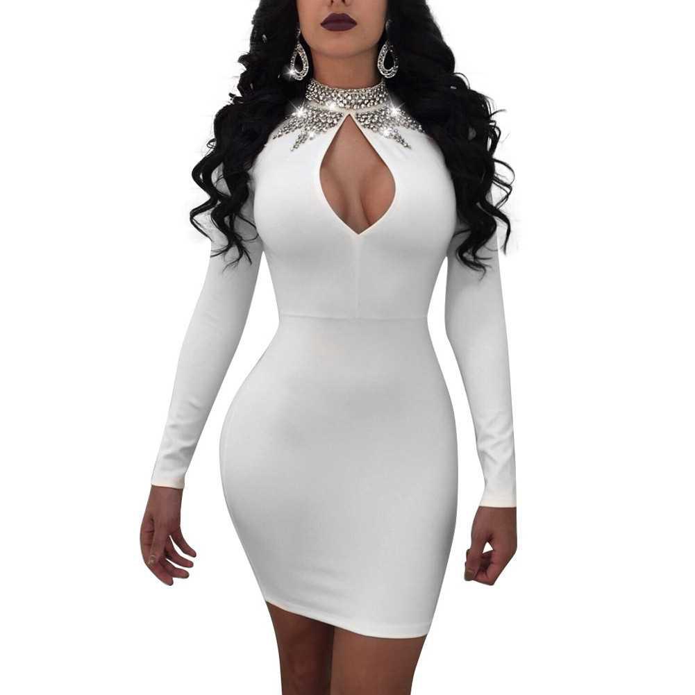 solid rhinestone cut out irregular bodycon dress