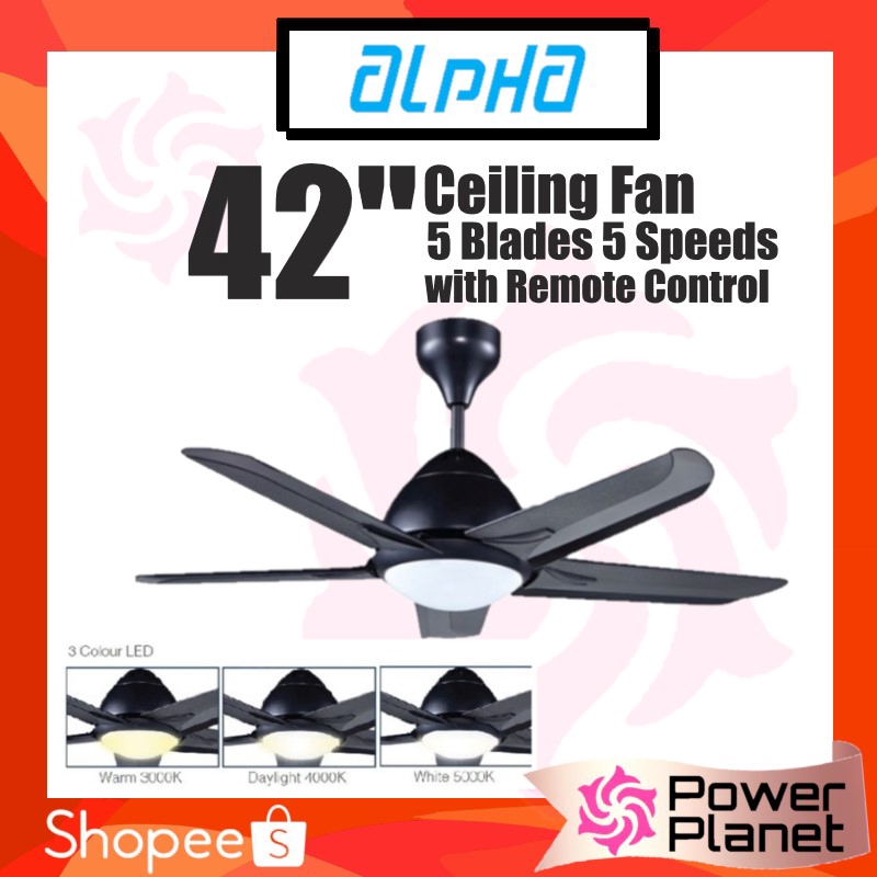 Alpha Ceiling Fan Af20led 5b 42 42 Black With Led Light Shopee