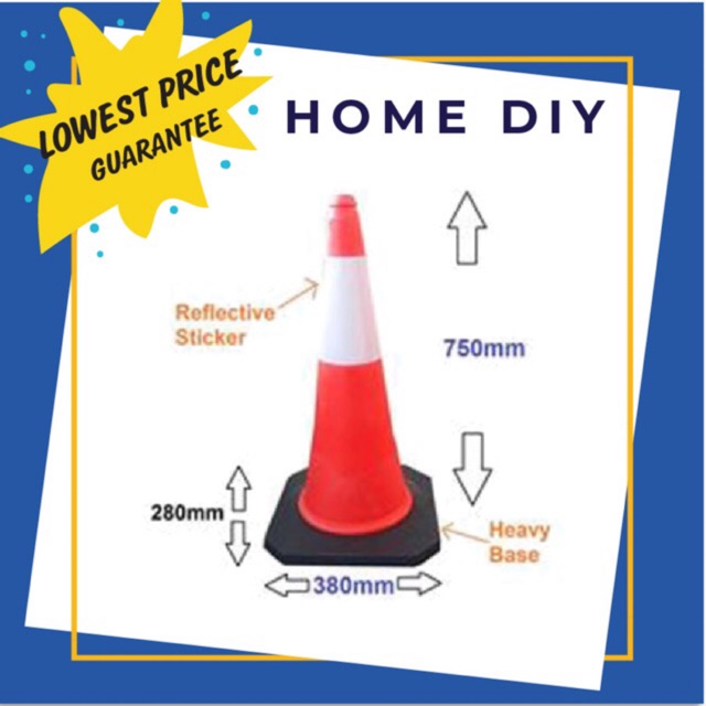 *DOUBLE LINE* HEAVY DUTY HOME DIY 30" SAFETY CONE / TRAFFIC CONE RUBBER BASE