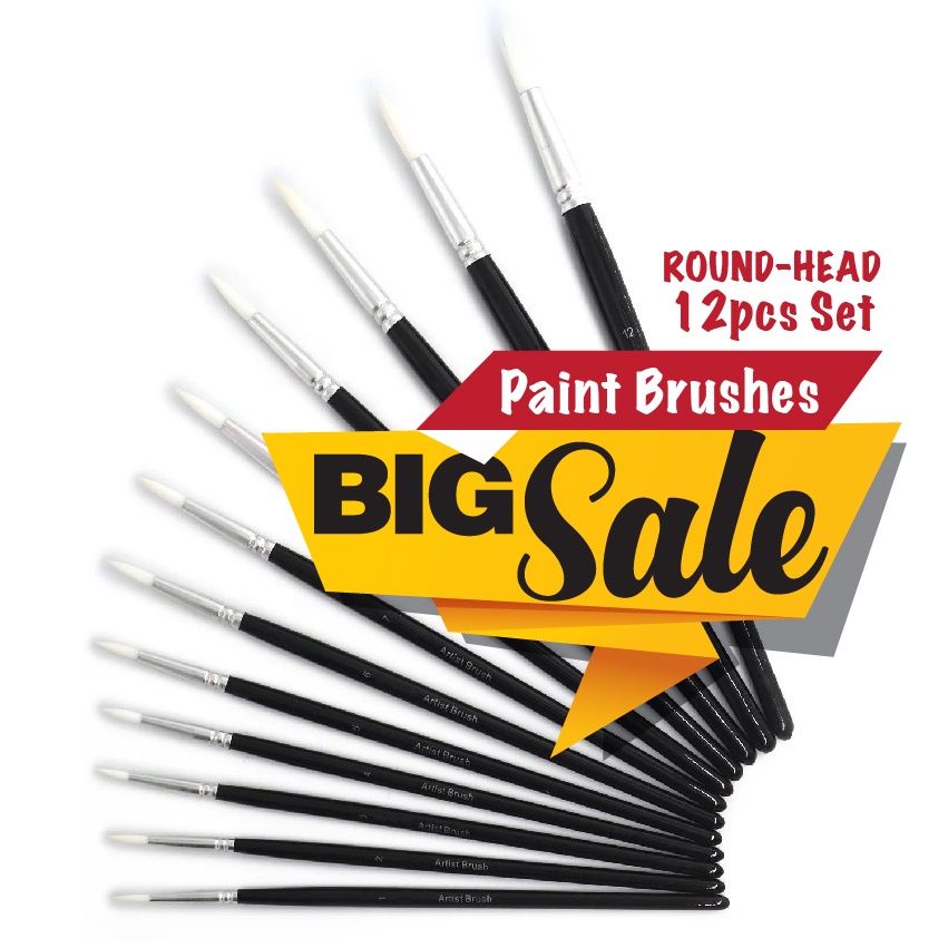 SG 12pcs Artist Quality All-Round Pointed Head Paint Brushes Set, Watercolour & Acrylic Painting