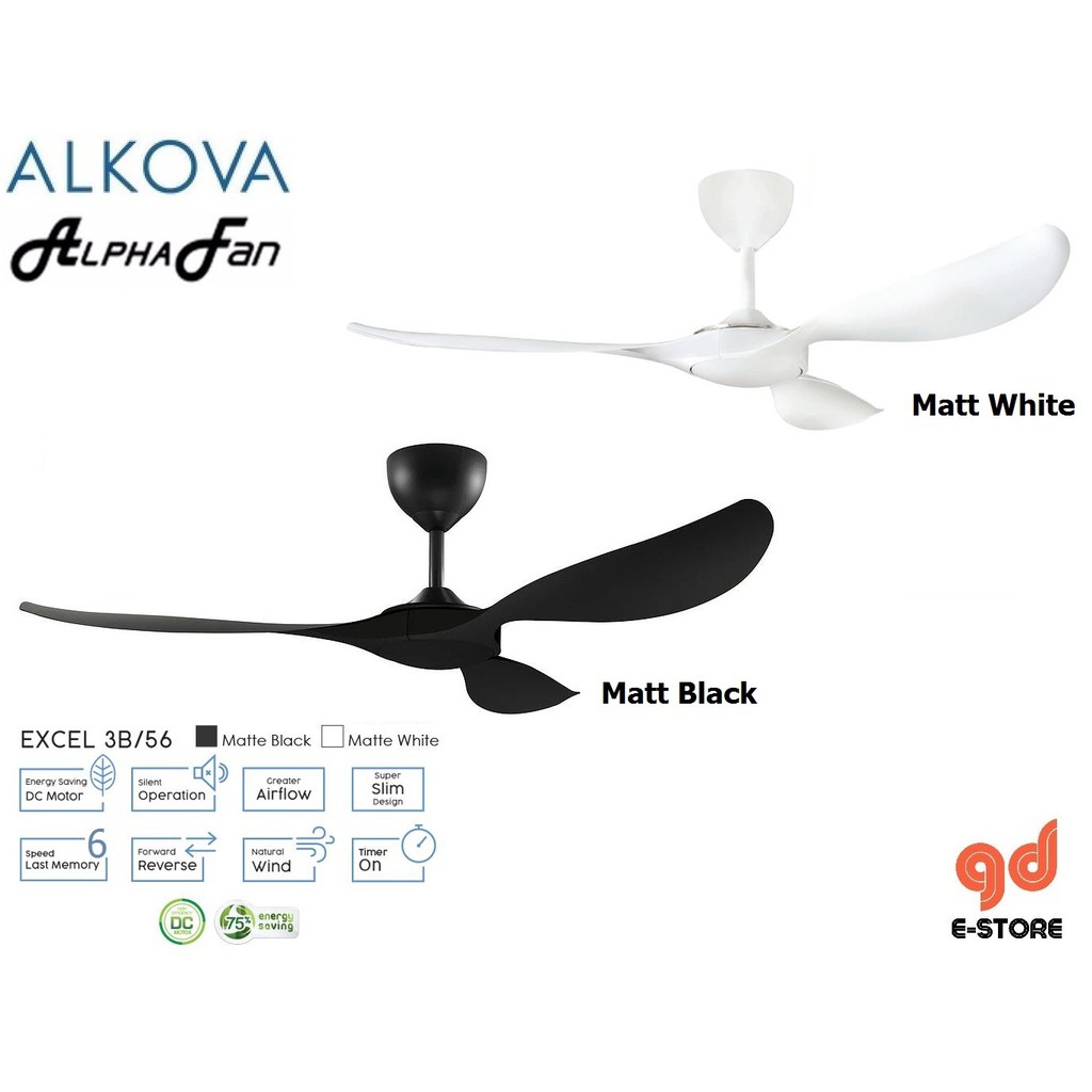 Alkova Alpha Excel 3b 56 Dc Motor Ceiling Fan With 3 Blades 6 Speeds Remote