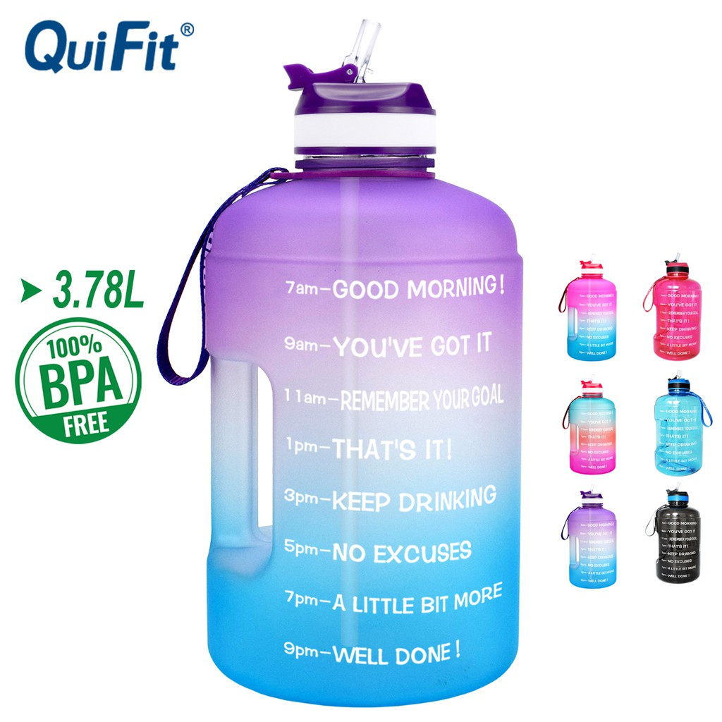 QuiFit Gallon Motivational Water Bottle Middle Mouth with Straw BPA Free Sport to Drink More