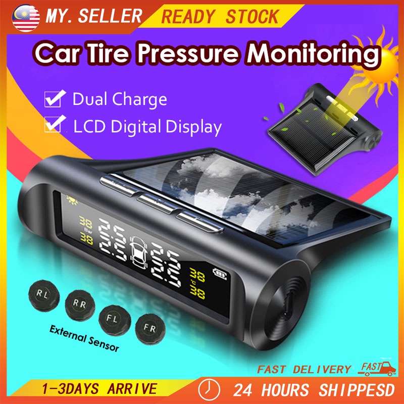 Smart Car TPMS Tyre Solar Pressure Monitoring LCD Warning System Monitor Tire Pressure Alarm Monitor +4 External Senor