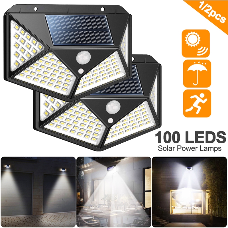206 LED Outdoor Solar Power Wall Lamp Motion Sensor Security Flood Garden Light 