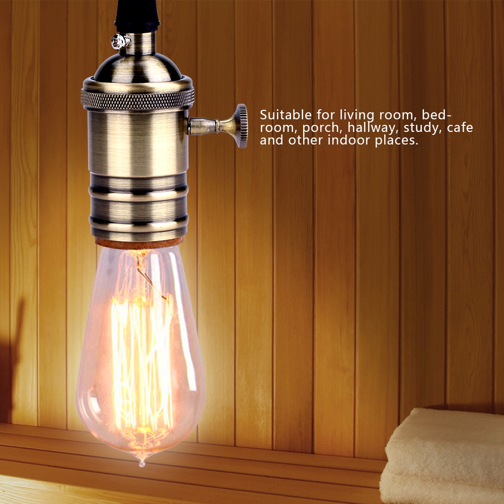 Vintage Metal E27 E26 Ceiling Mounted Light Bulb Lamp Holder Socket With Hanging String