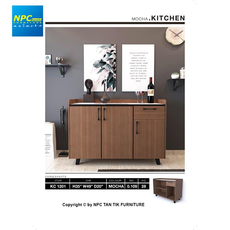 Npc Kc 1201 4 Ft Low Kitchen Cabinet Mocha Kitchen Furniture With Storage And Rack Shopee Malaysia