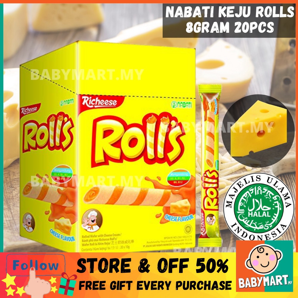 BABYMART Nabati Richeese Cheese Rolls 8g Roll Keju [1 Box ...