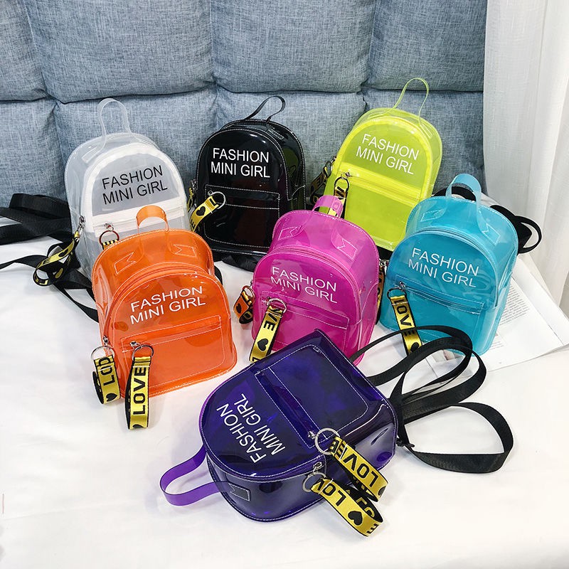 【现货】Diagonal all-match one-shoulder simple jelly bag Backpack for women 2023 New plastic transparent student backpack Korean version Mini trendy jelly small backpack for women双肩包女2023新款 塑料透明学生书包韩版迷你潮流果冻小背包包女shidi.my7.26