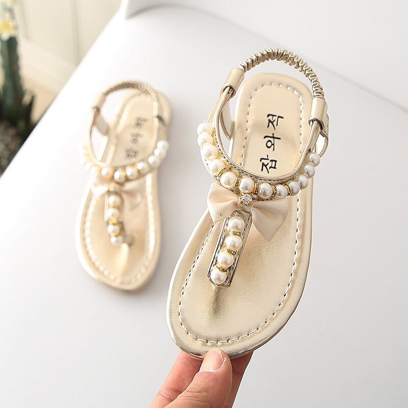 Girls Sandals Summer New Fashion Soft-soled Middle-aged Samdals Childrens Princess Shoes Non-slip Beaded Childrens Sandals