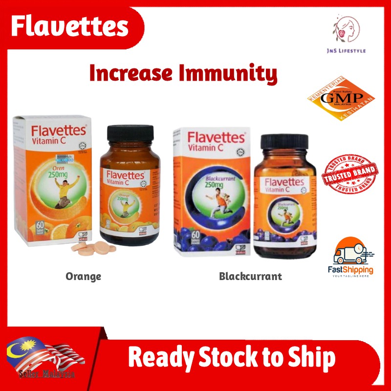 FLAVETTES VITAMIN C 250MG ORANGE/ BLACKCURRANT 60 Tablet ...