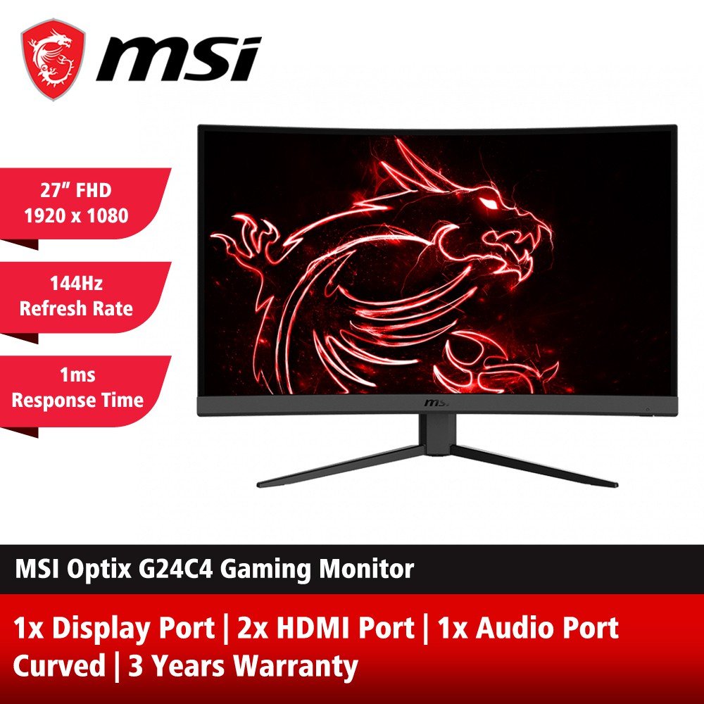 Msi Optix G24c4 24 Fhd Curved Gaming Monitor Hdmi Displayport 3yrs Warranty Shopee Malaysia