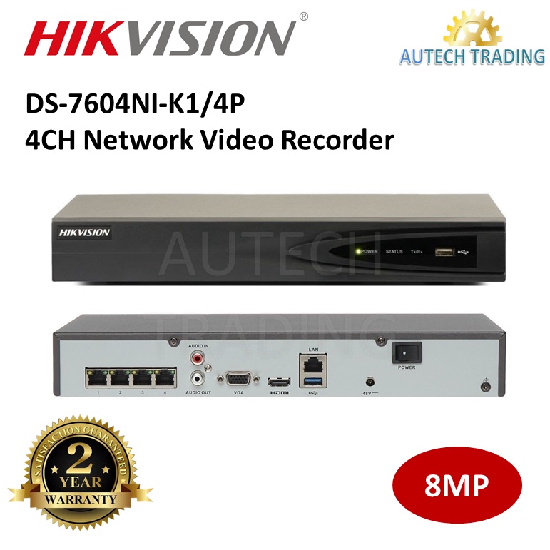 HIKVISION DS-7604NI-K1/4P 4 Channel Network Video Recorder 4ch 8MP 4K ...