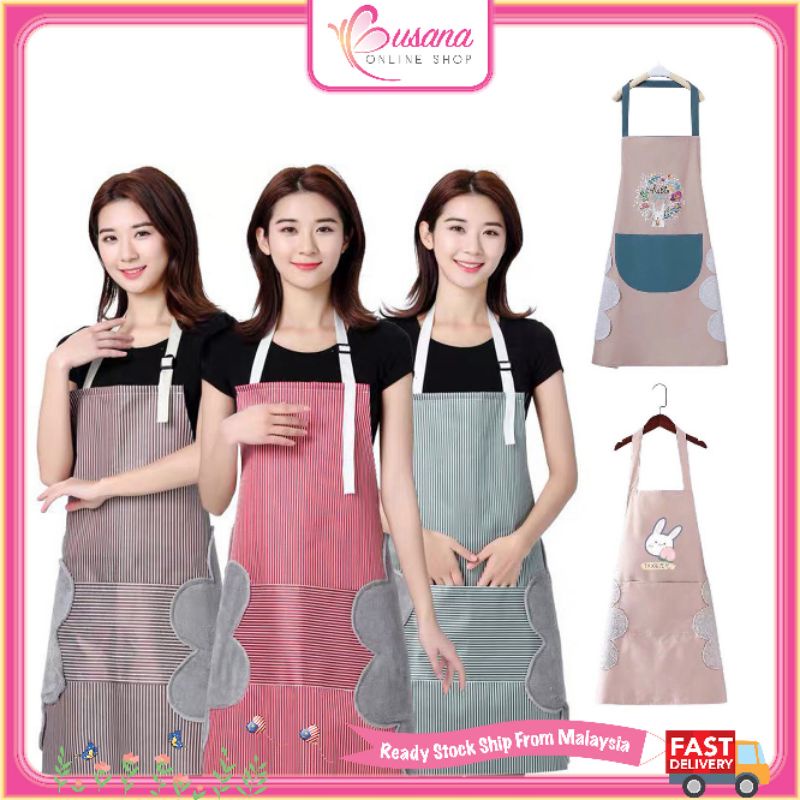 【READY STOCK】Joy Waterproof Kitchen Apron Chef BBQ Cooking Baking Apron With Big Pocket For Men Women