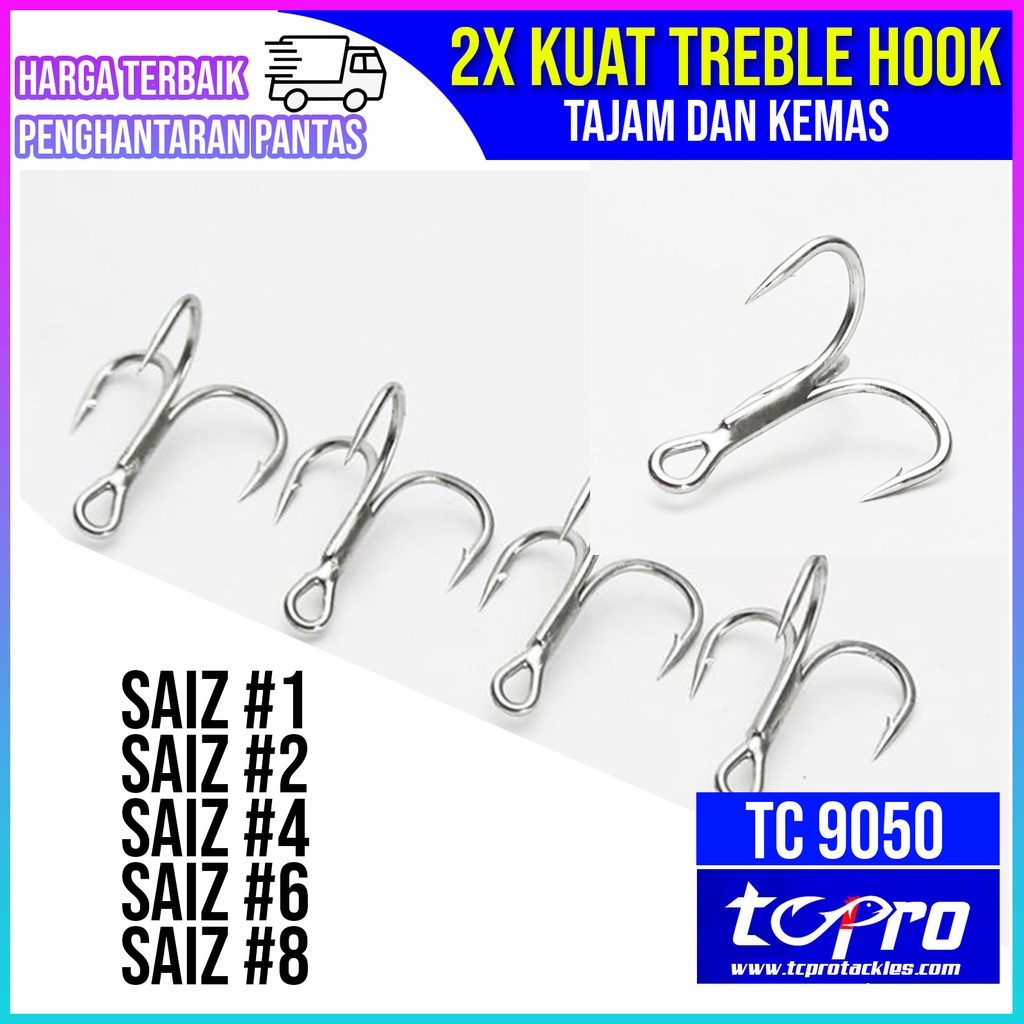 TC9050 Treble Hook Mata 2X Strong Kuat Tajam Tahan Karat Jigging Fishing