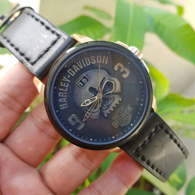 Harley Davidson Date Leather Strap Men S Watches Shopee Malaysia