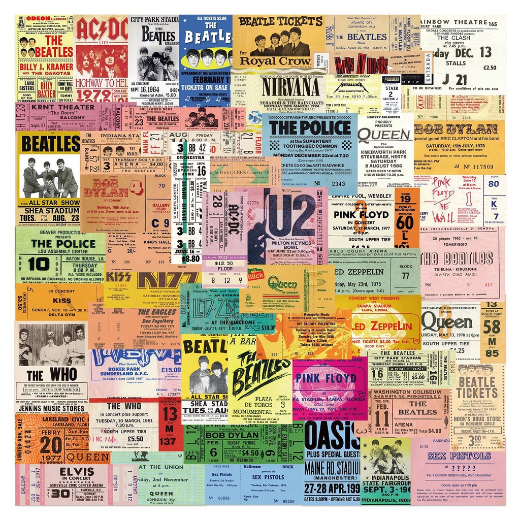 55 pcs Retro Rock Concert Tickets Waterproof PVC Stickers