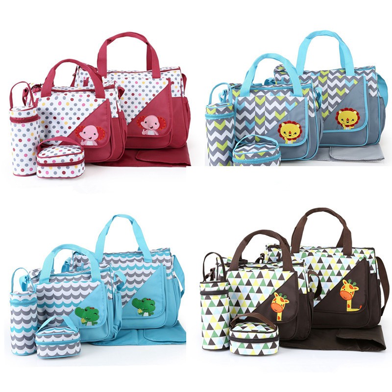 5pcs Mummy&Baby Bag Changing Nappy Bag Sets Mommy Baby Care Carriage Stroller Bag Diaper Bags