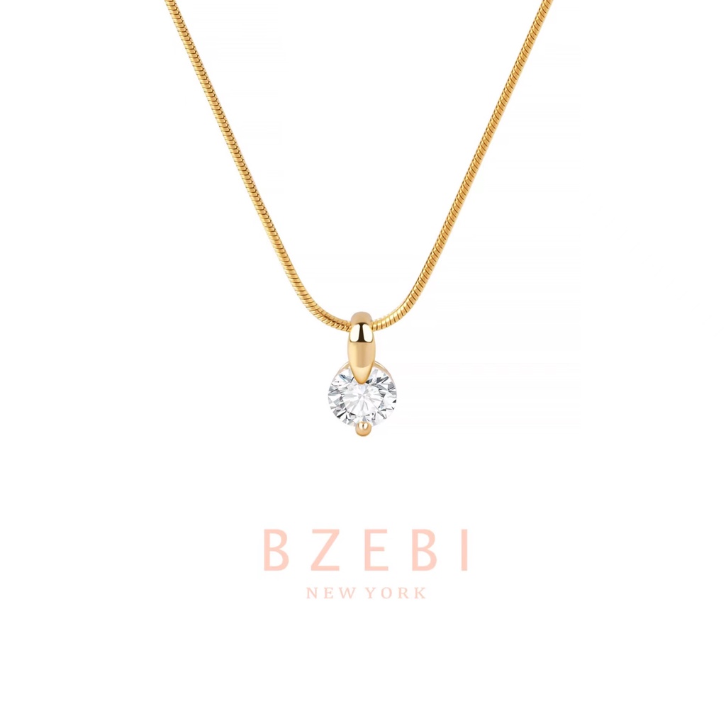 BZEBI 18k Gold Plated Sparkle Diamond Pendant Necklace Zircon Simple Trendy Timeless Women Girls Gift Adjustable Chain Hypoallergenic 534n