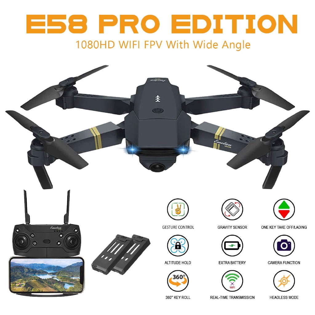 E58 Pro Wifi Fpv 1080p Hd Camera Drone Drone One Key Return Altitude Hold Wide Angle Camera Mini Foldable Drones Remote Shopee Malaysia