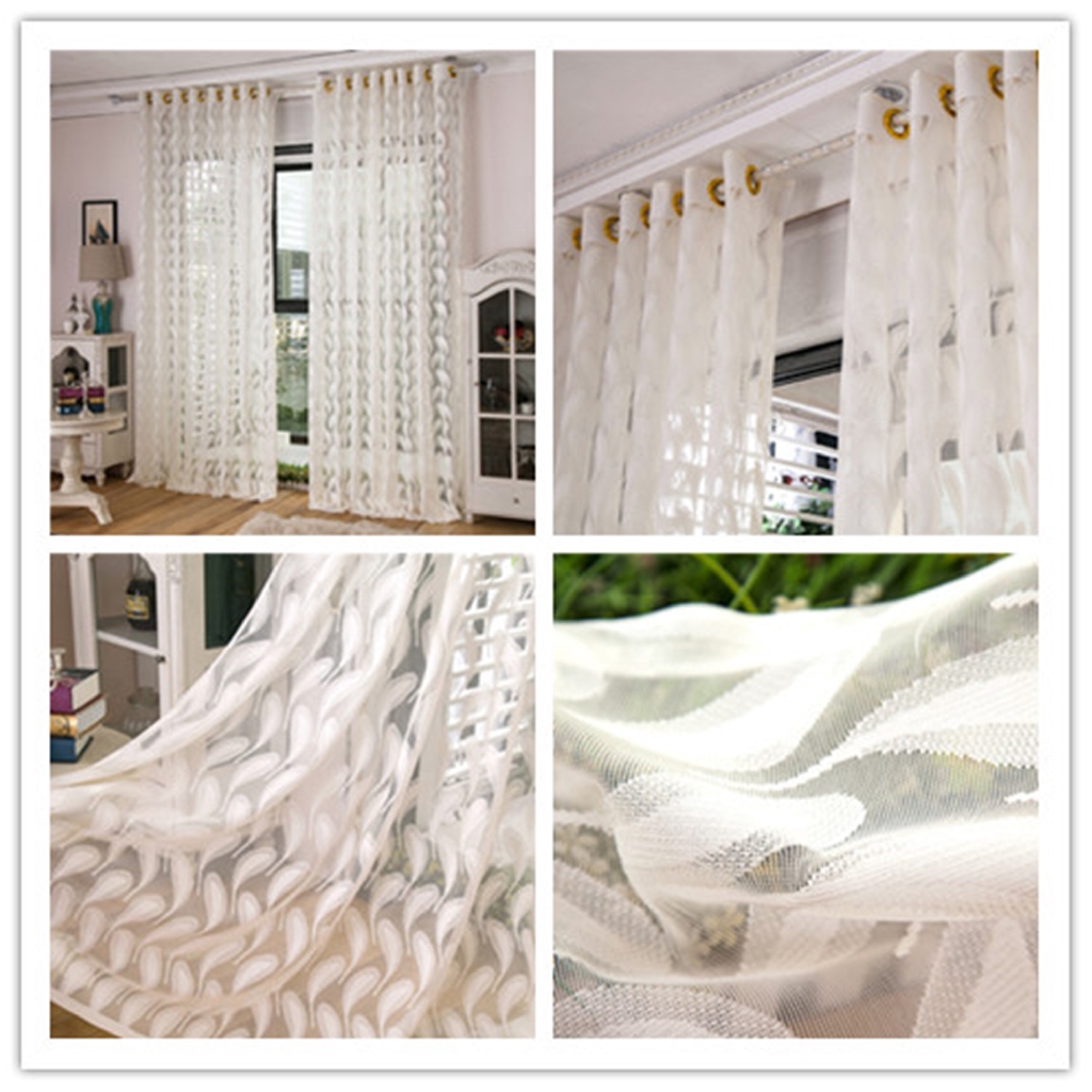 Jinyahome 1pc Half Shading Feather Hollow Jacquard Voile Curtain