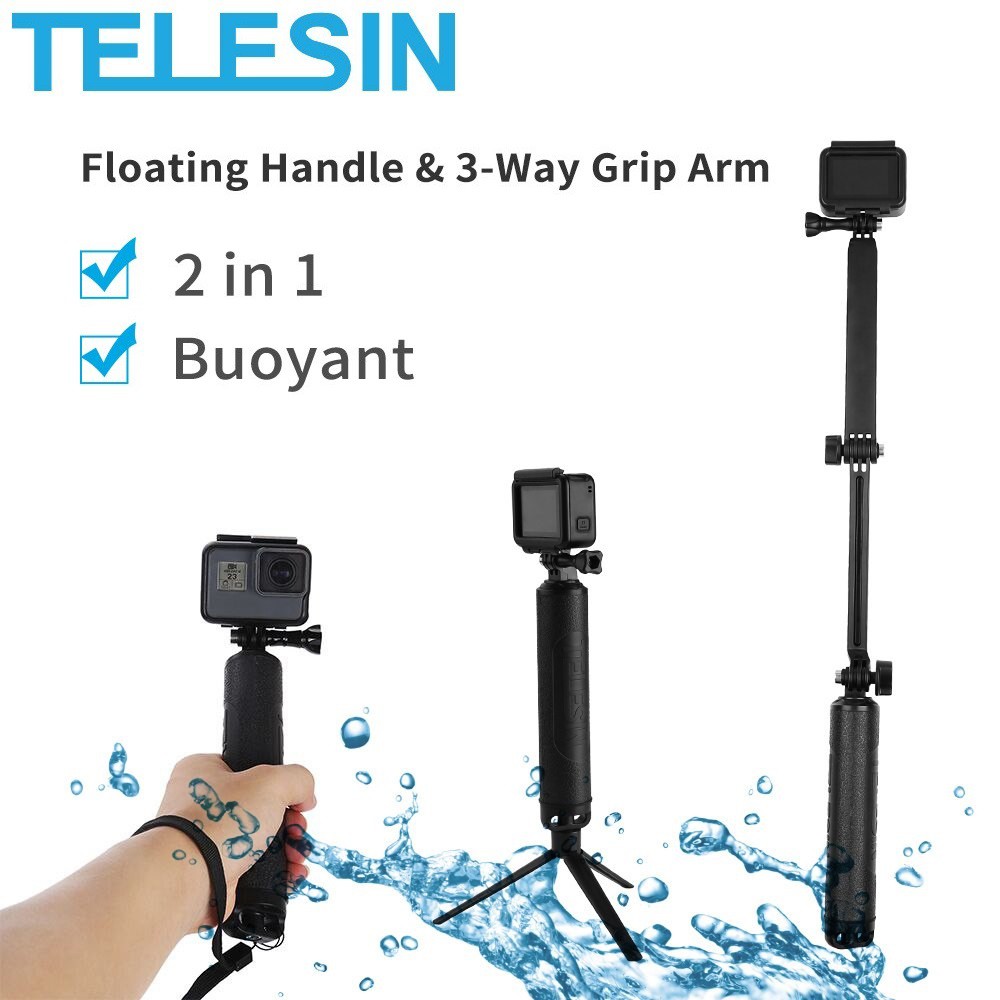 TELESIN 3Way Floating Hand Grip Arm Tripod Selfie Stick GoPro HERO 11
