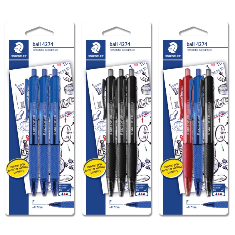 STAEDTLER 4274 Retractable Ball Pen Fine Blue/Black/Red (0.7mm x 3