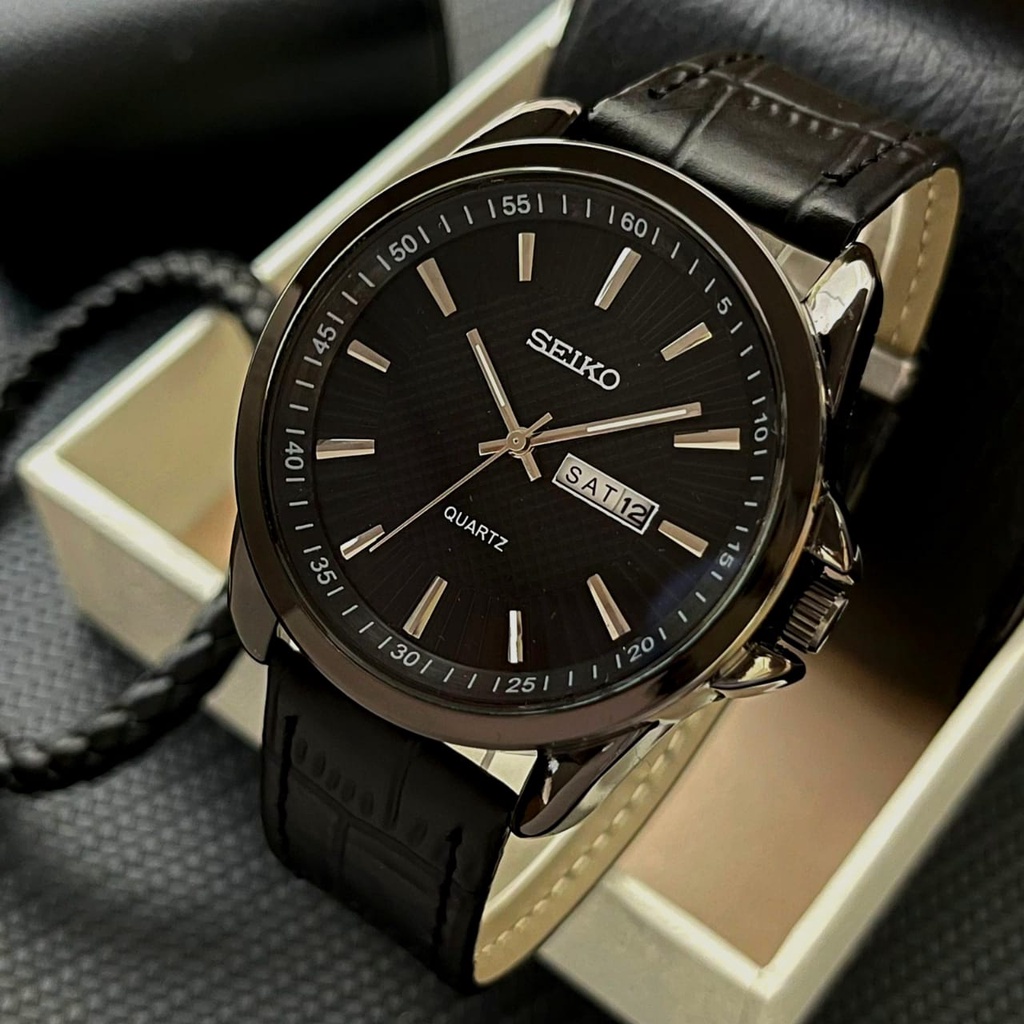 PRIA Seiko Premium Casual Men's Watches Date Day Active Leather Strap High  Quality Free Bracelet | Shopee Malaysia