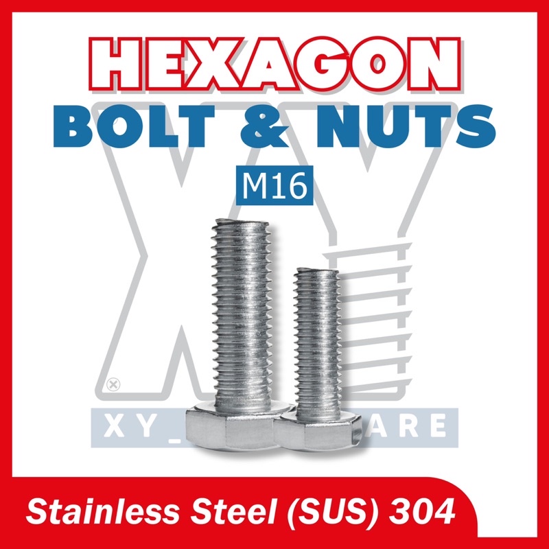 SUS 304 M16 Bolt And Nut/Skru dan Nat,Stainless Steel Bolt And Nut