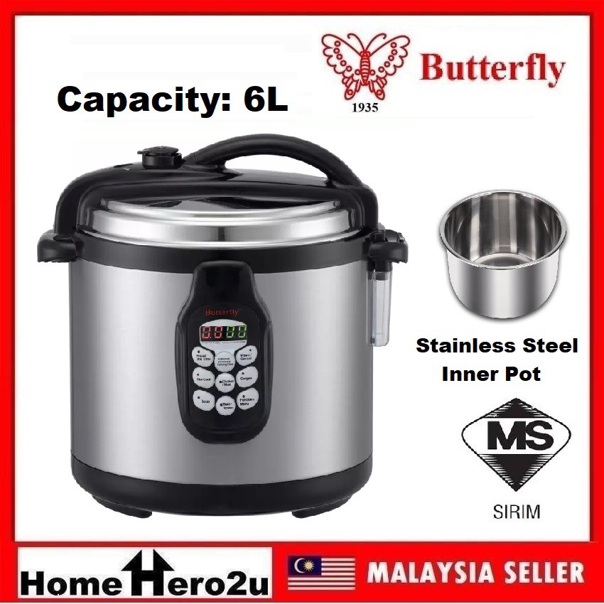 Butterfly BPC-5069 / BPC-5080 Electric Pressure Cooker Stainless Steel Inner Pot Preset Cooking Menu 6L 8L - Homehero2u