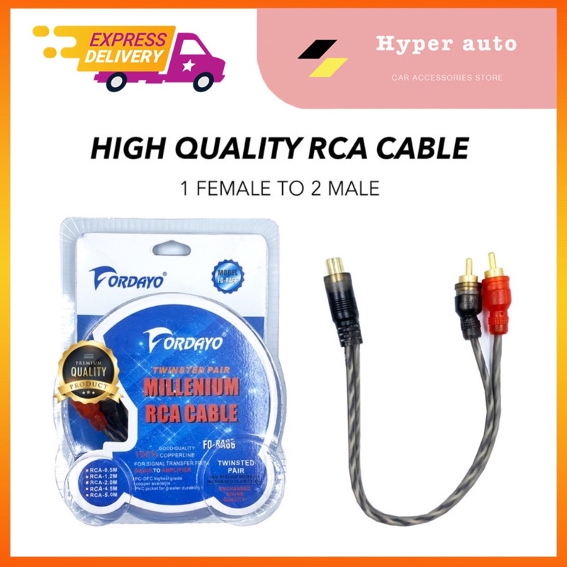 Fordayo Car Audio RCA Cable 1 Male To 2 Female / 1 Female To 2 Male Car Audio Stereo Amplifier