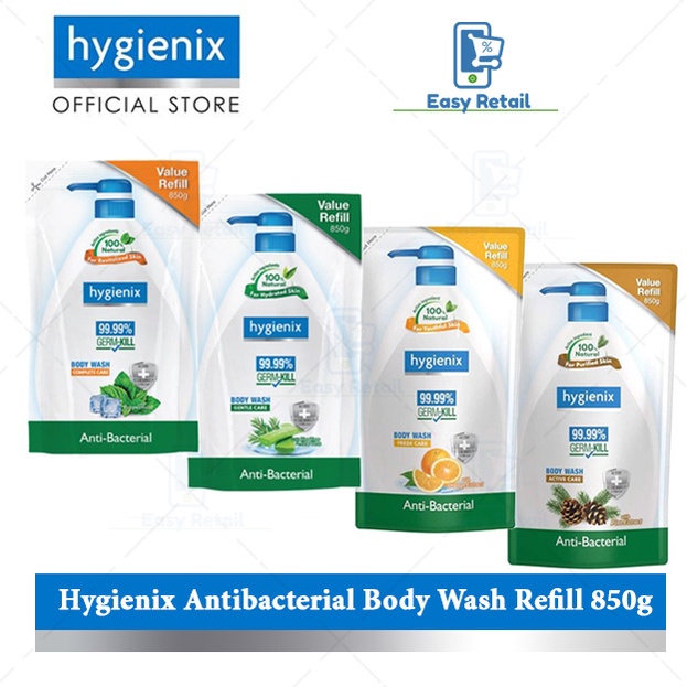 Hygienix Antibacterial Body Wash Refill Pack 850g / Gentle / Active / Fresh Care