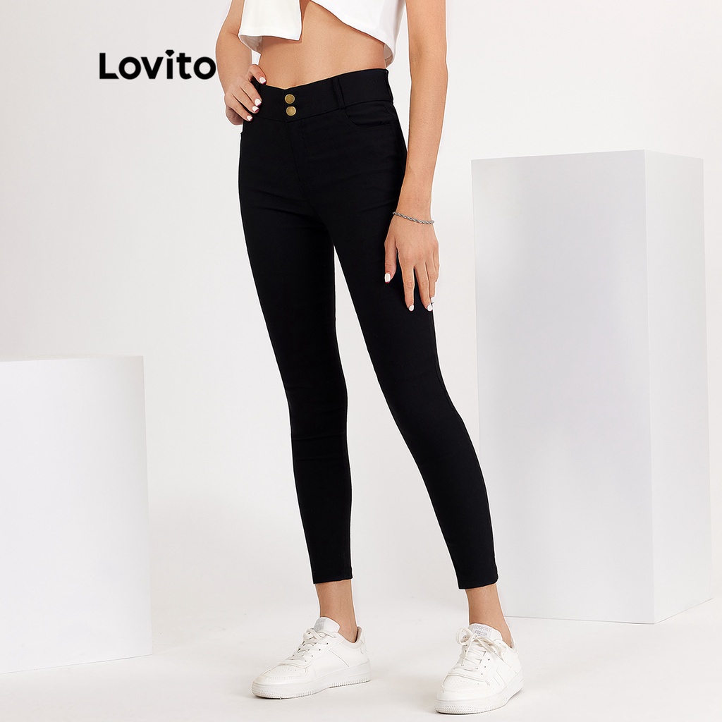 Multi Have Lovito Casual Double Button Pocket Leggings L18X049 (Black) Legging Kasual Saku Kancing Ganda (Hitam) Purpose - Image 4