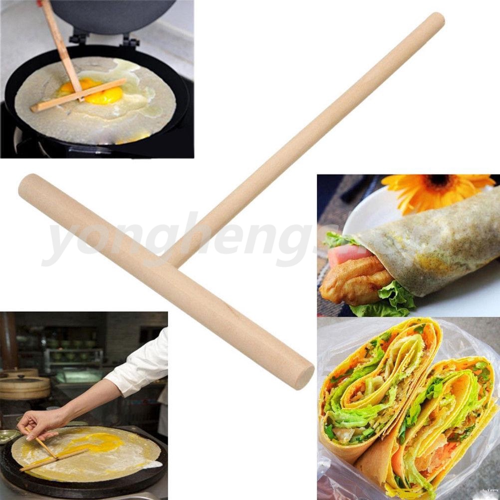 Rolling Pancake Scraper Wooden T-Shaped Fry Pastry Crepe Maker Batter Spatula Scraper Kitchen Tool