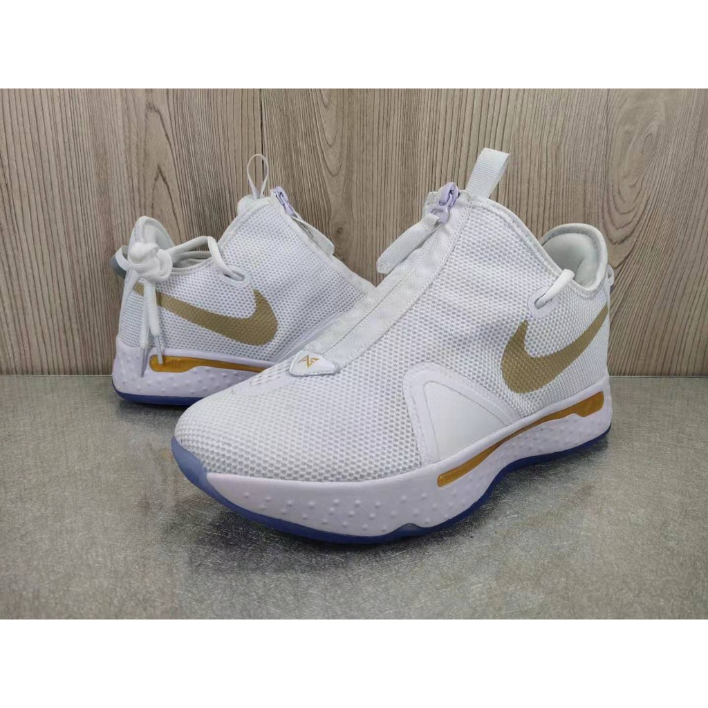white and gold paul george shoes