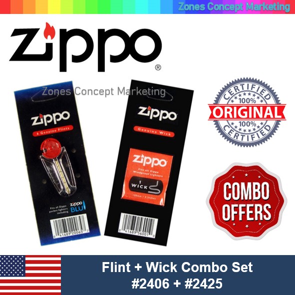 ZIPPO Replacement Genuine Flint Wick Batu Sumbu Combo Set