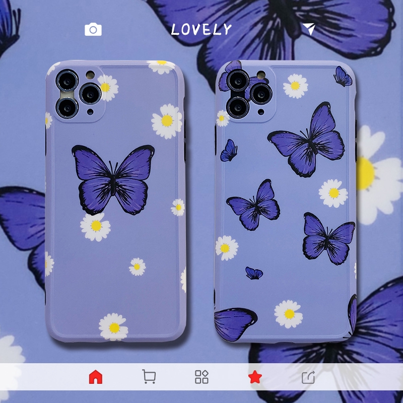 Case Iphone 11 Pro Max Xr Xs X 8 7 Plus Se2 Casing Purple Butterfly Daisy Phone Cover Shopee Malaysia