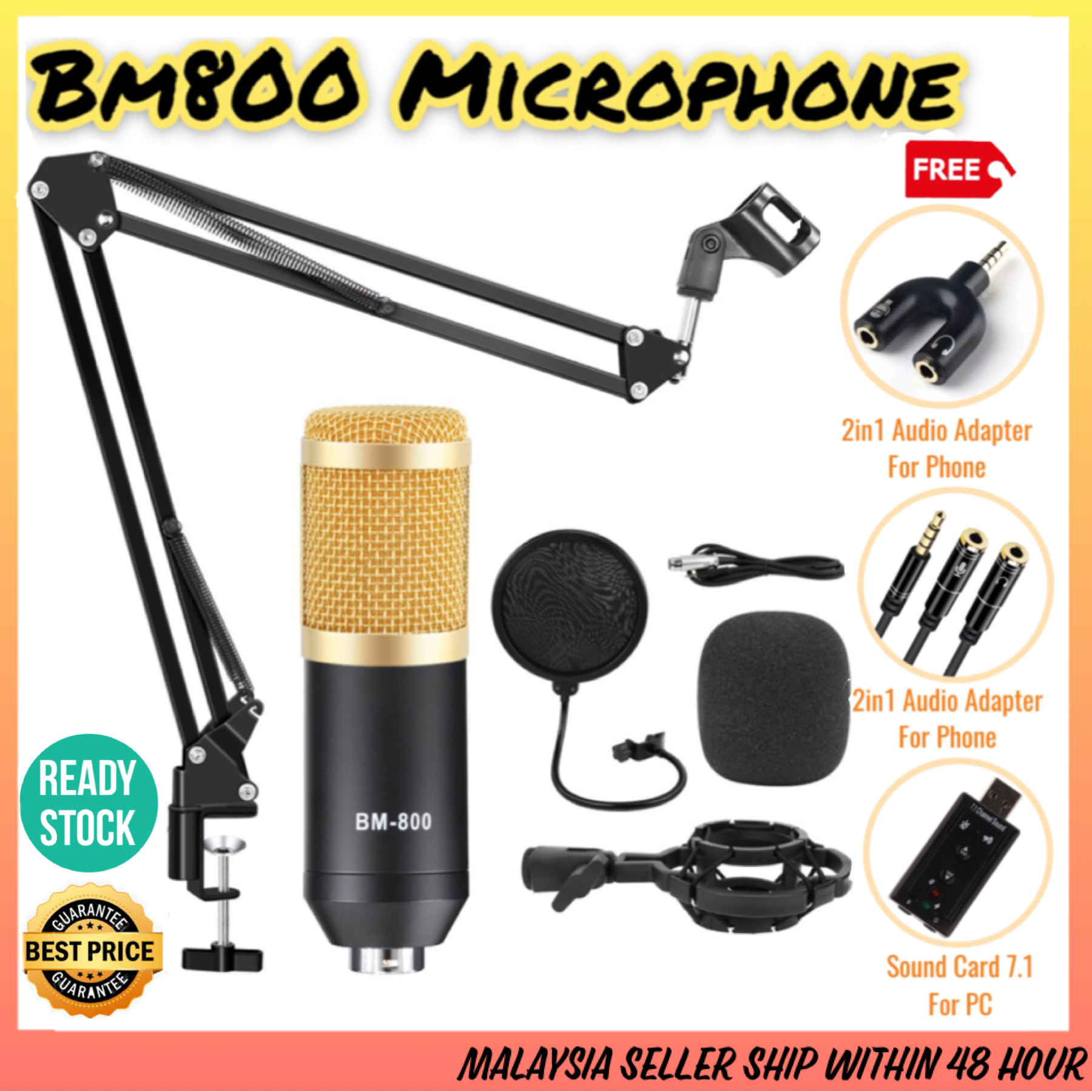 BM 800 Condenser Microphone Set Studio Recording with Audio Adapter