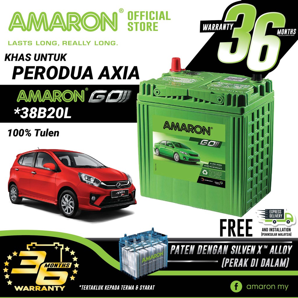 AMARON GO Series 38B20L (NS40ZL) Bateri Tahan Lama Untuk PERODUA AXIA ...