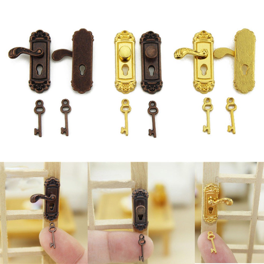 1 12 Retro Dollhouse Miniature Door Lock And Key Doll House Diy Accessories