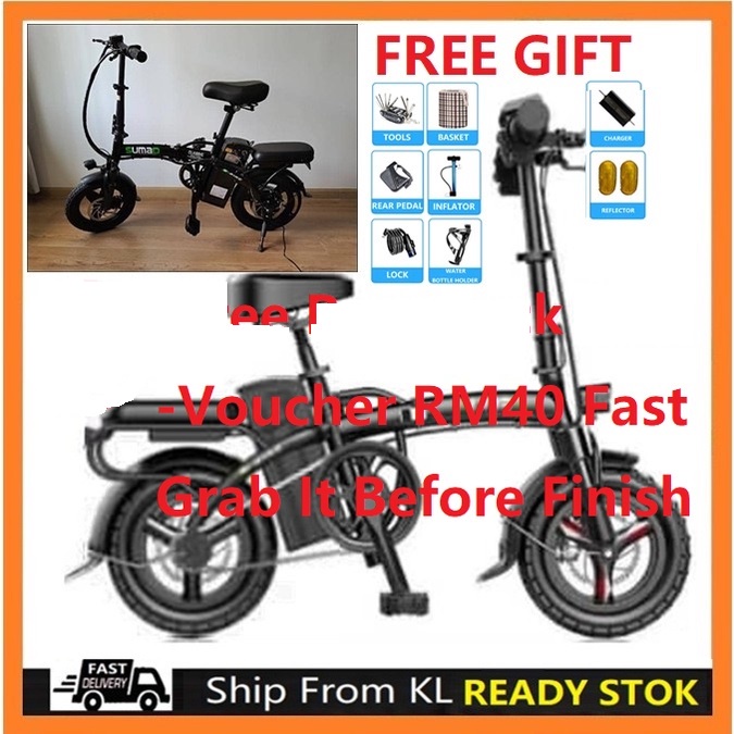 Portable folding electric bike ebike 14inch electric bicycle Removable battery e-bike Two disc brakes e bike + Free Gift