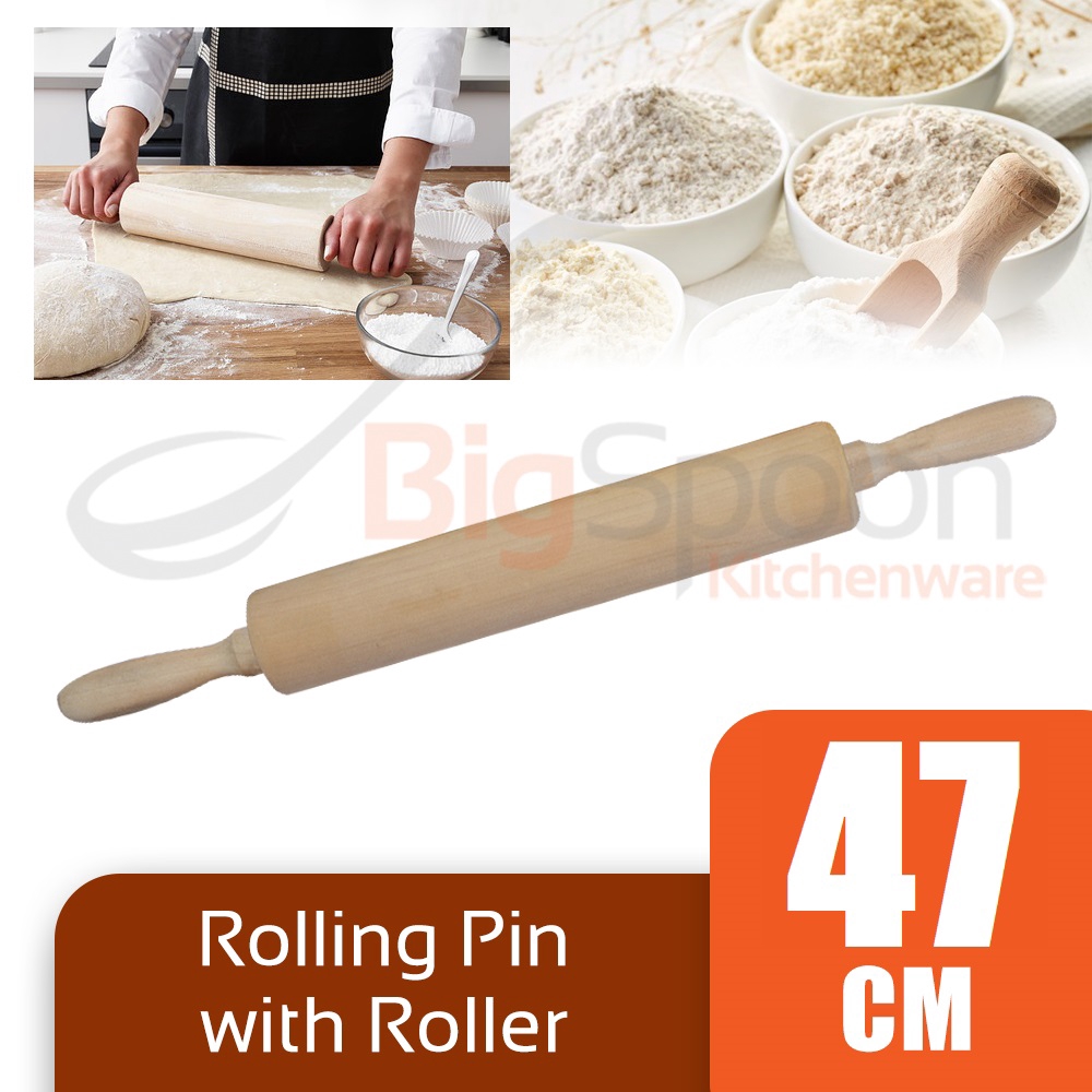 BIGSPOON 47cm x 6cm Wooden Rolling Pin Dough with Roller Bakeware Baking Utensils Pastry Tools
