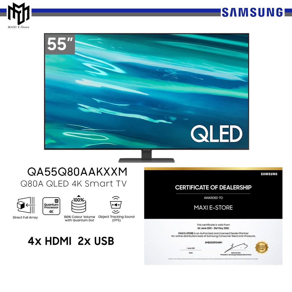 Samsung 55 Inch Q80A QLED 4K Smart TV Quantum Processor 4K