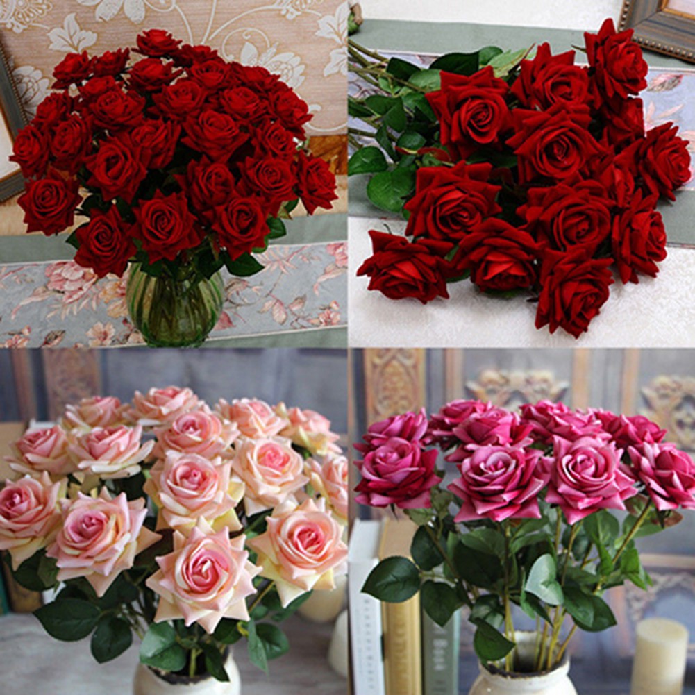 1 Pc Beautiful Artificial Fake Rose Flower with Leaf ...